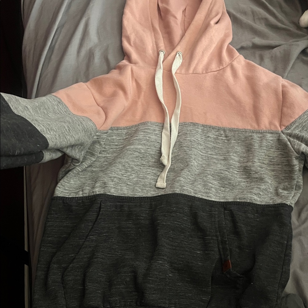 Doublju Pink and Gray Colorblock Hoodie Cardigan